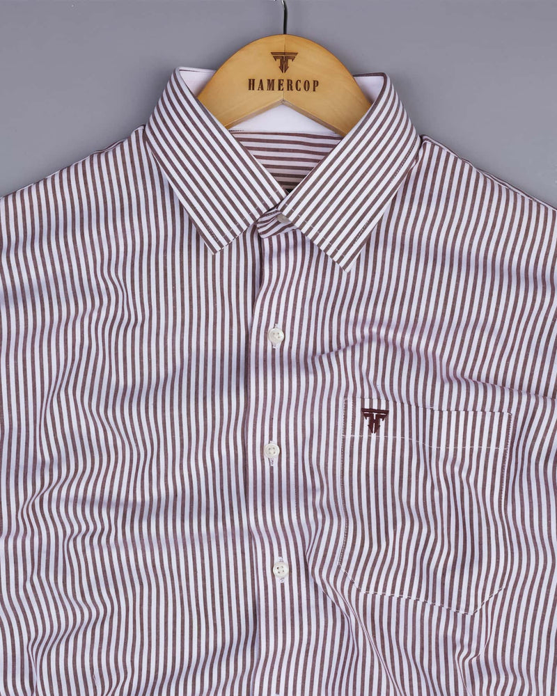 Mulberry Red Stripe With White Slub Cotton Designer Shirt