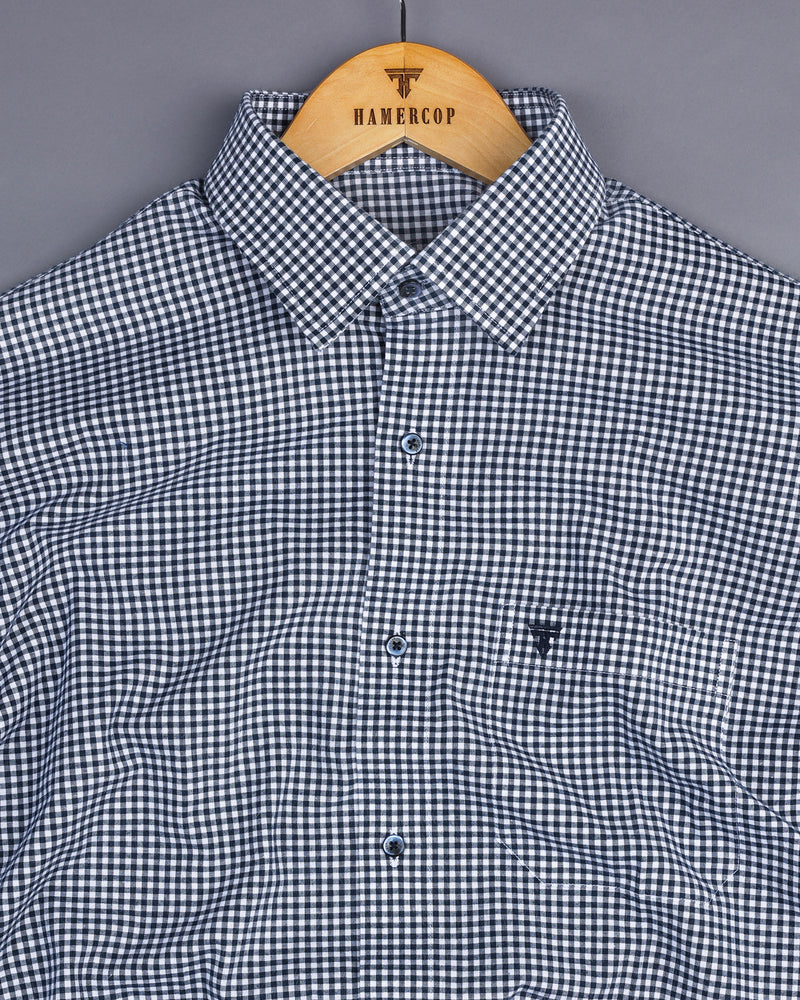 Oastin NavyBlue With White Small Check Cotton Shirt