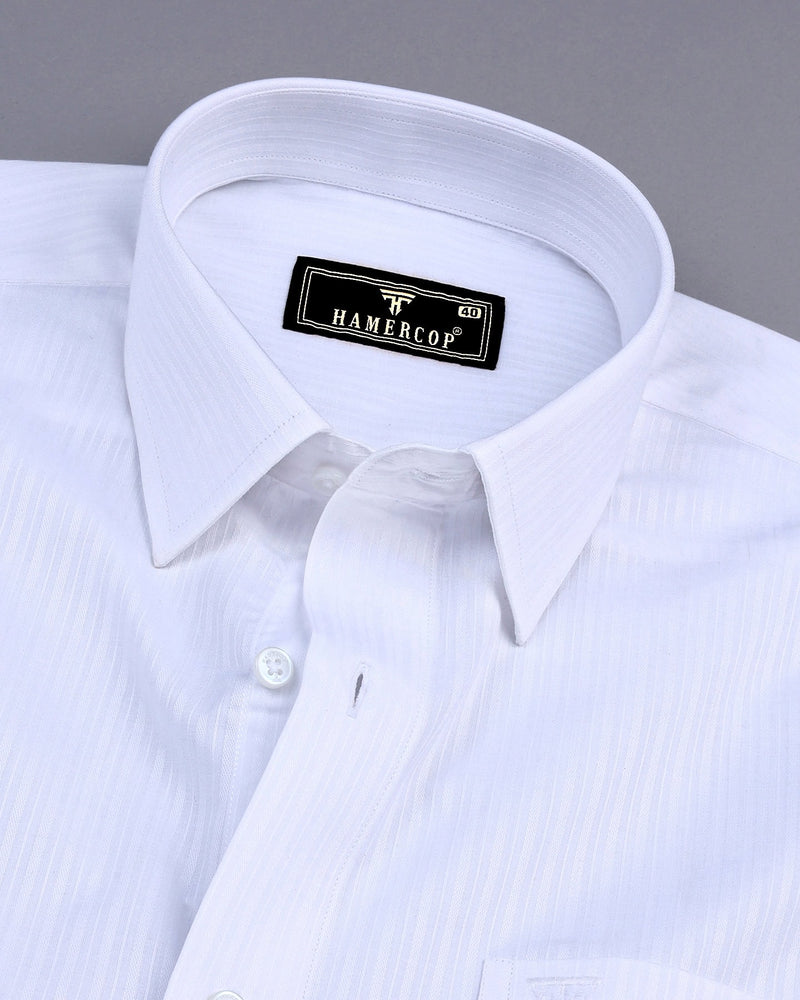 Dove White Self Stripe Dobby Cotton Shirt