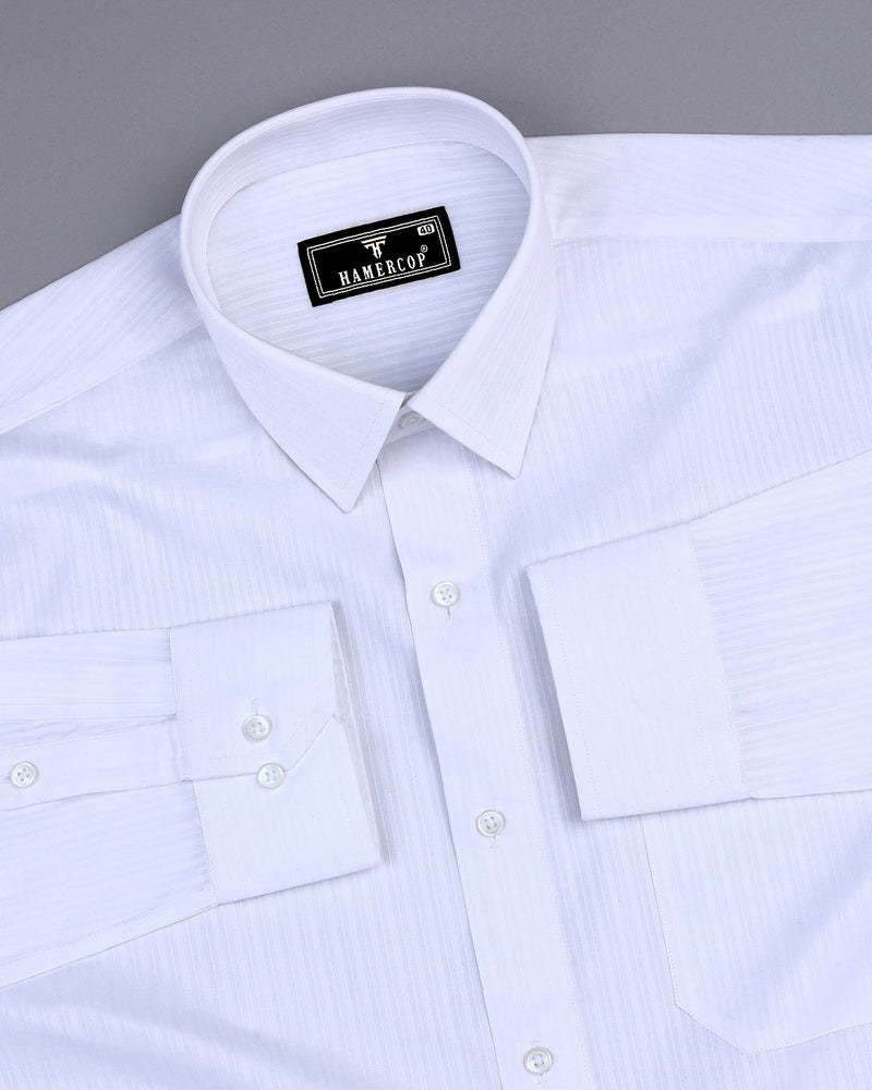 Dove White Self Stripe Dobby Cotton Shirt