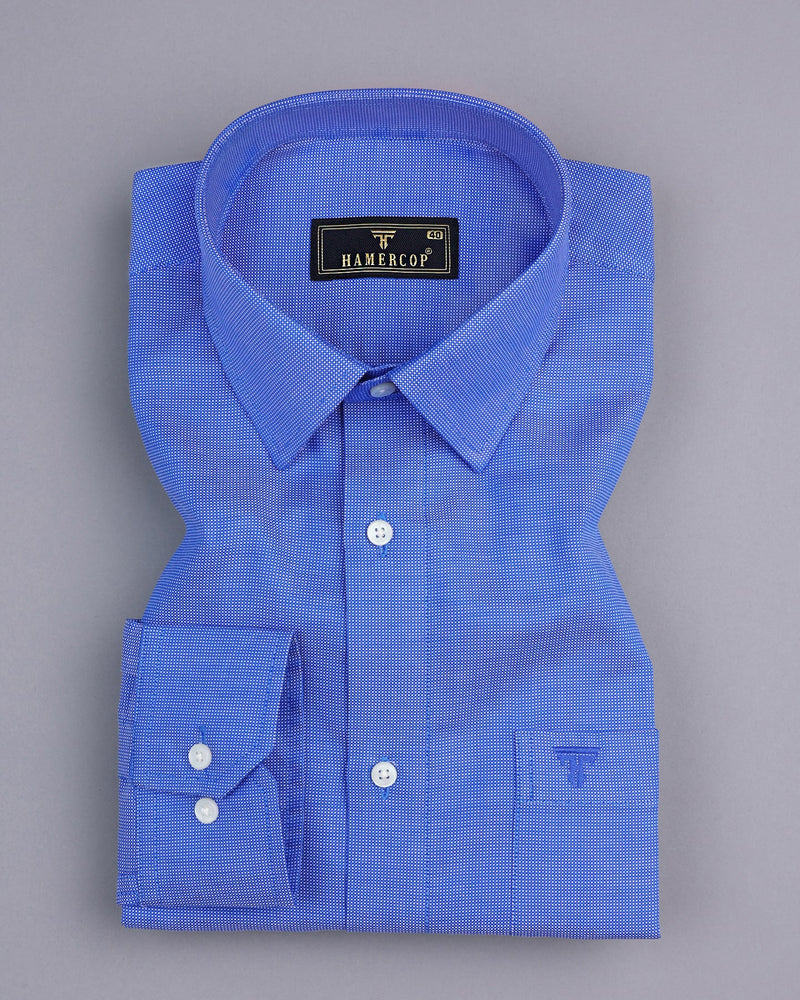 Ripon Blue Dobby Texture Solid Cotton Formal Shirt