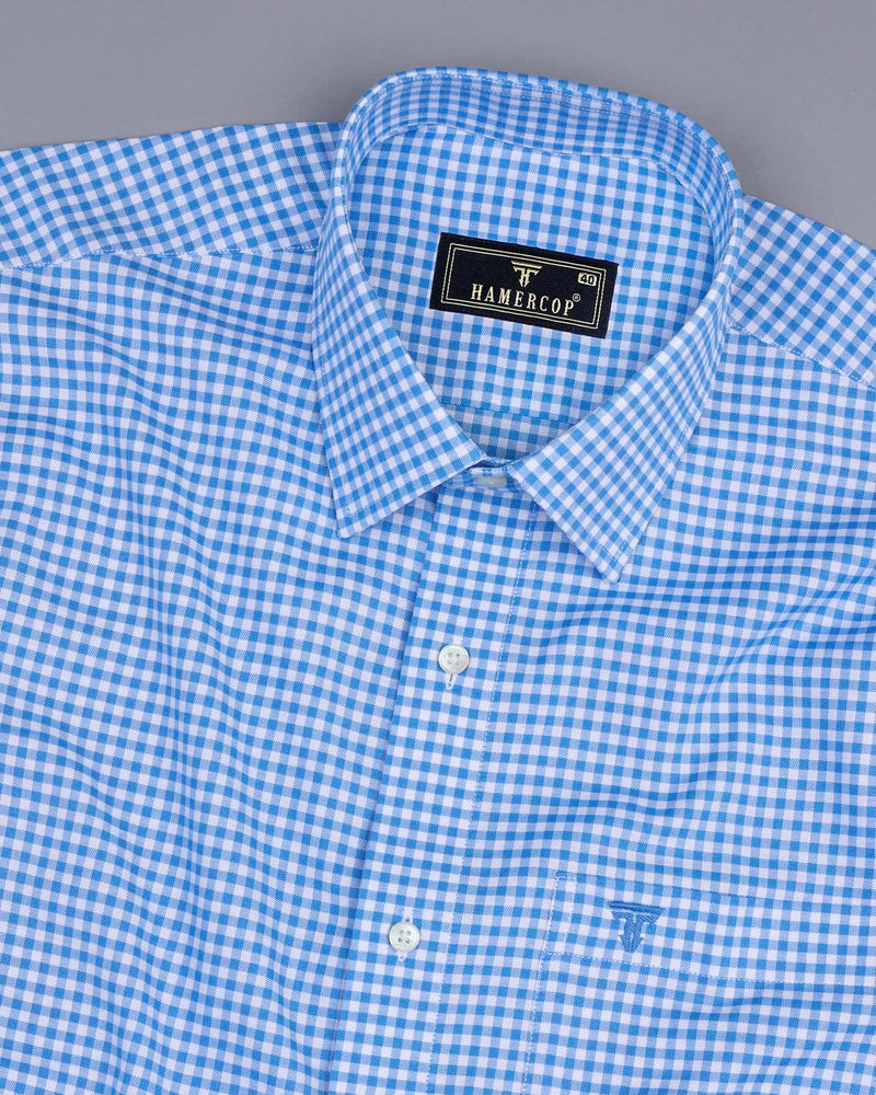 Light Blue With White Yarn Dyed Check Oxford Cotton Shirt