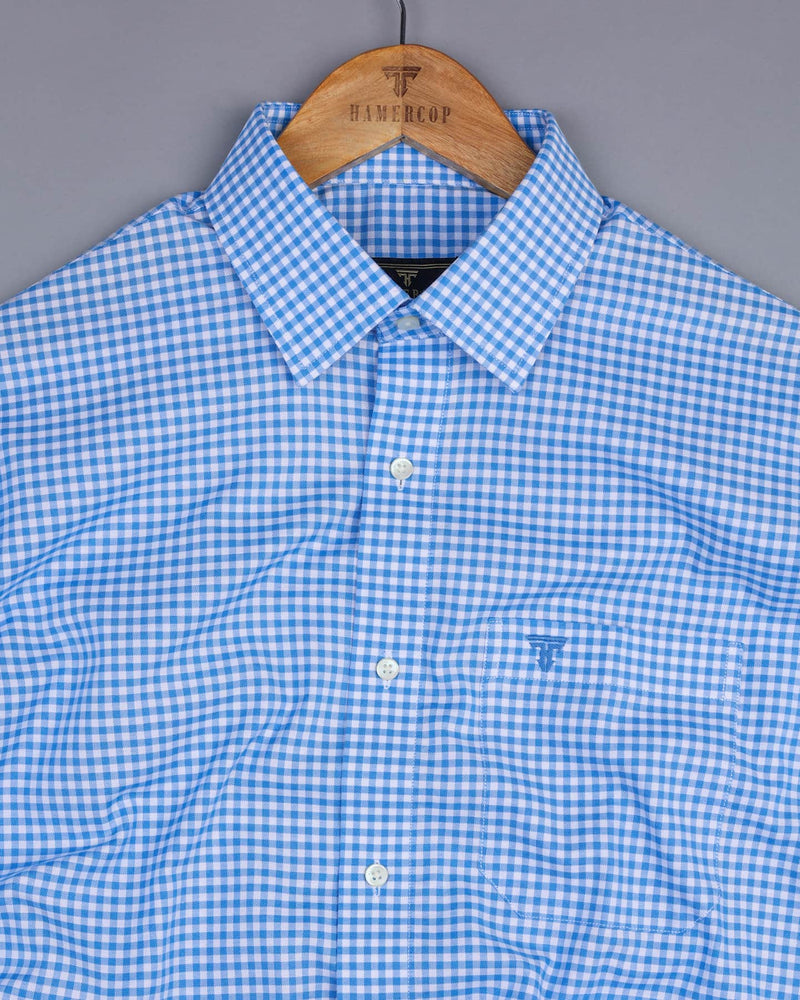 Light Blue With White Yarn Dyed Check Oxford Cotton Shirt