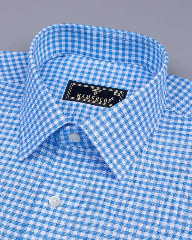 Light Blue With White Yarn Dyed Check Oxford Cotton Shirt