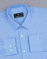 Light Blue With White Yarn Dyed Check Oxford Cotton Shirt