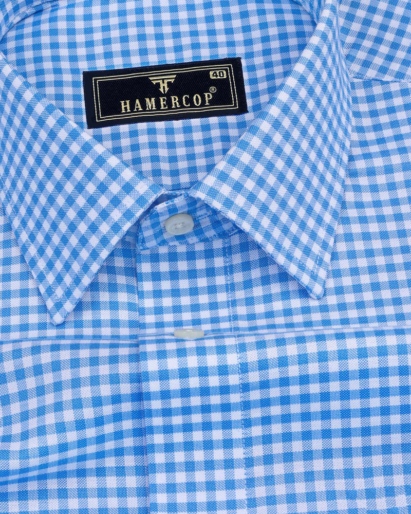 Light Blue With White Yarn Dyed Check Oxford Cotton Shirt