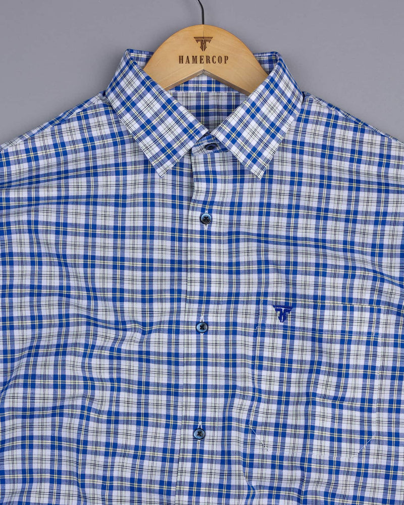 Janus Blue With White Check Formal Cotton Shirt