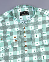 Retro Green Sudoku Check Printed Cotton Shirt Style Kurta