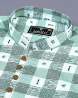 Retro Green Sudoku Check Printed Cotton Shirt Style Kurta