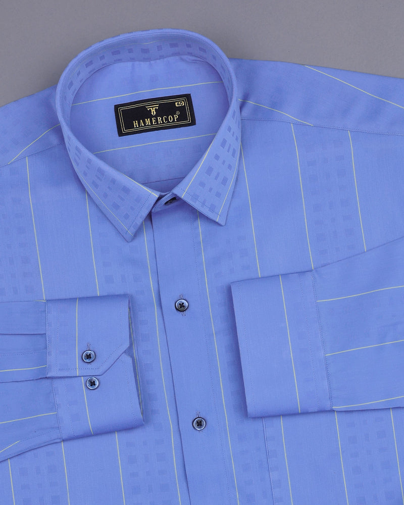 Urban Blue With Yellow Dobby Jacquard Stripe Gizza Shirt