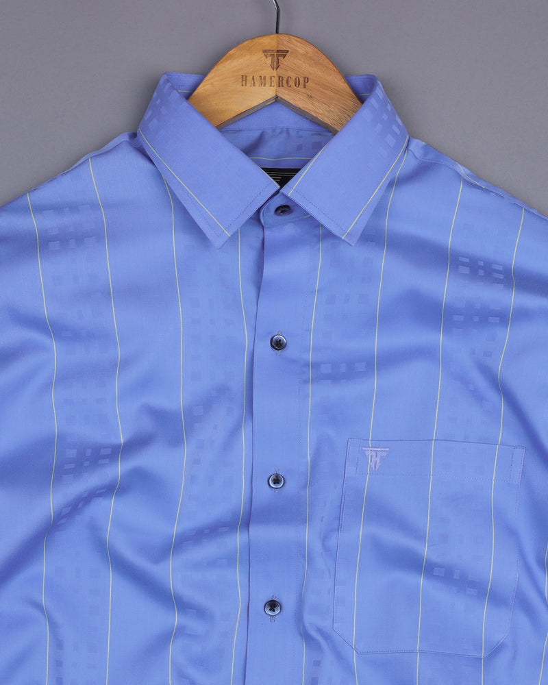 Urban Blue With Yellow Dobby Jacquard Stripe Gizza Shirt