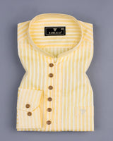 Light Goldenrod Yellow Striped Cotton Shirt Style Kurta