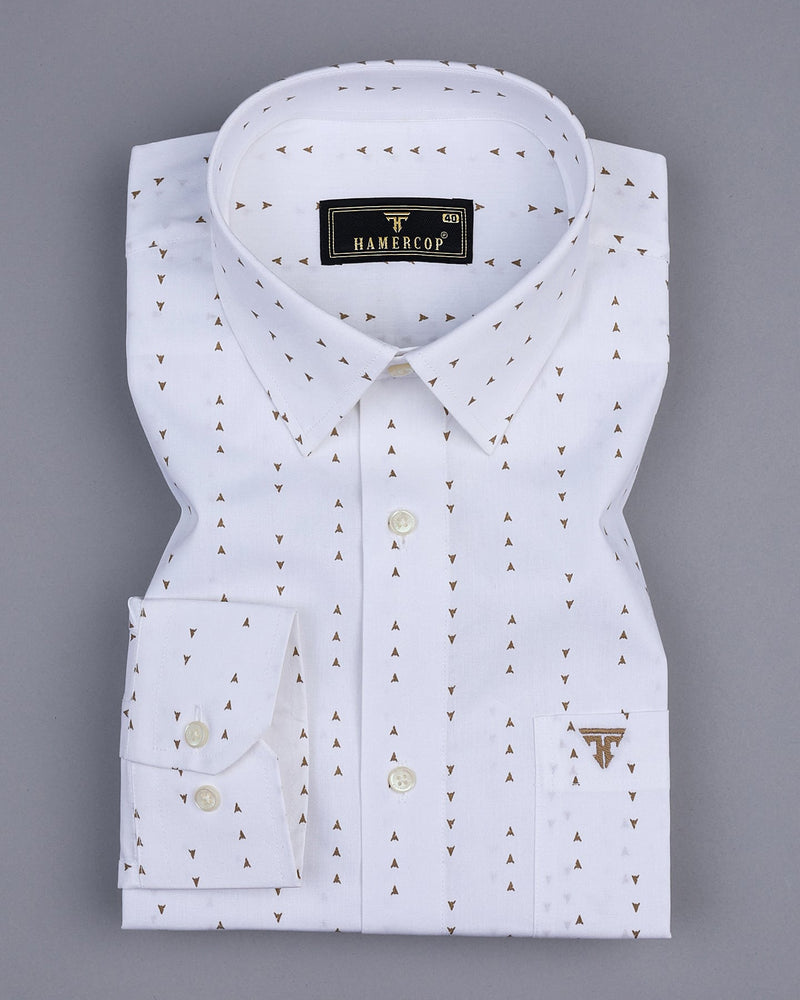 Trum White With Brown Arrow Printed Poplin Cotton Shirt