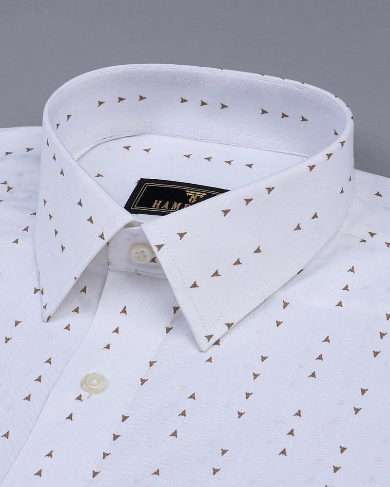 Trum White With Brown Arrow Printed Poplin Cotton Shirt