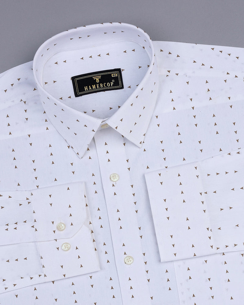 Trum White With Brown Arrow Printed Poplin Cotton Shirt