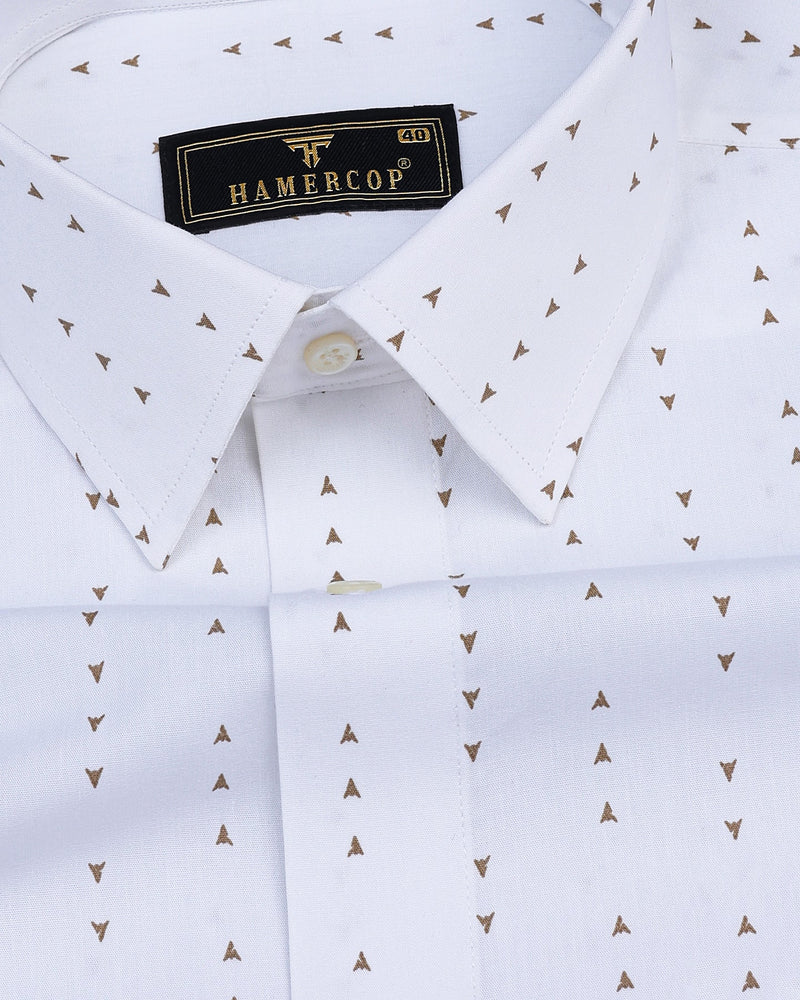 Trum White With Brown Arrow Printed Poplin Cotton Shirt