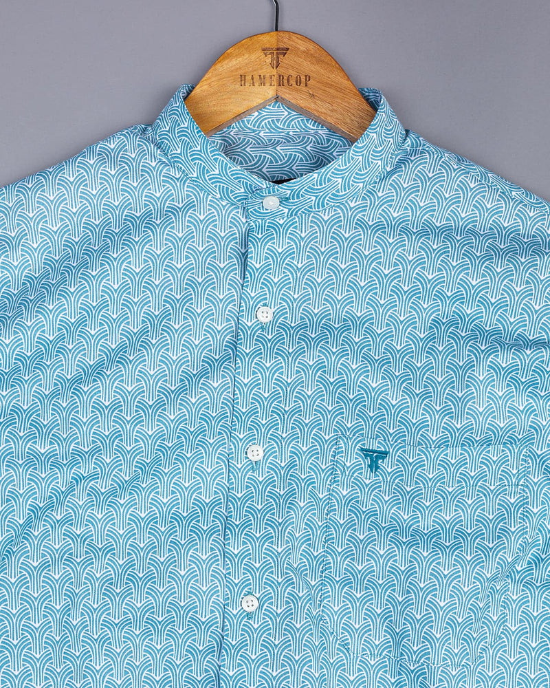 SkyBlue Abstract Geometrical Pattern Oxford Cotton Shirt