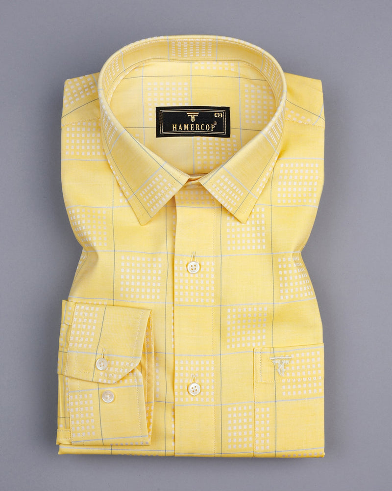 Ottarwa Yellow Dobby Jacquard Check Premium Gizza Shirt