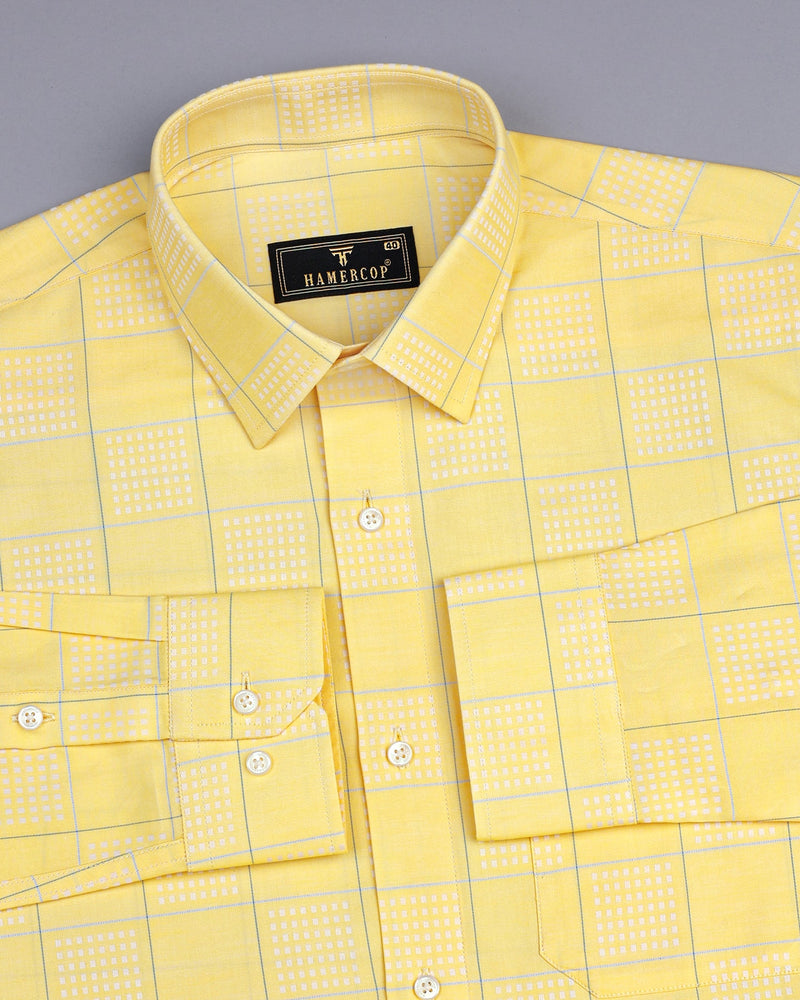 Ottarwa Yellow Dobby Jacquard Check Premium Gizza Shirt