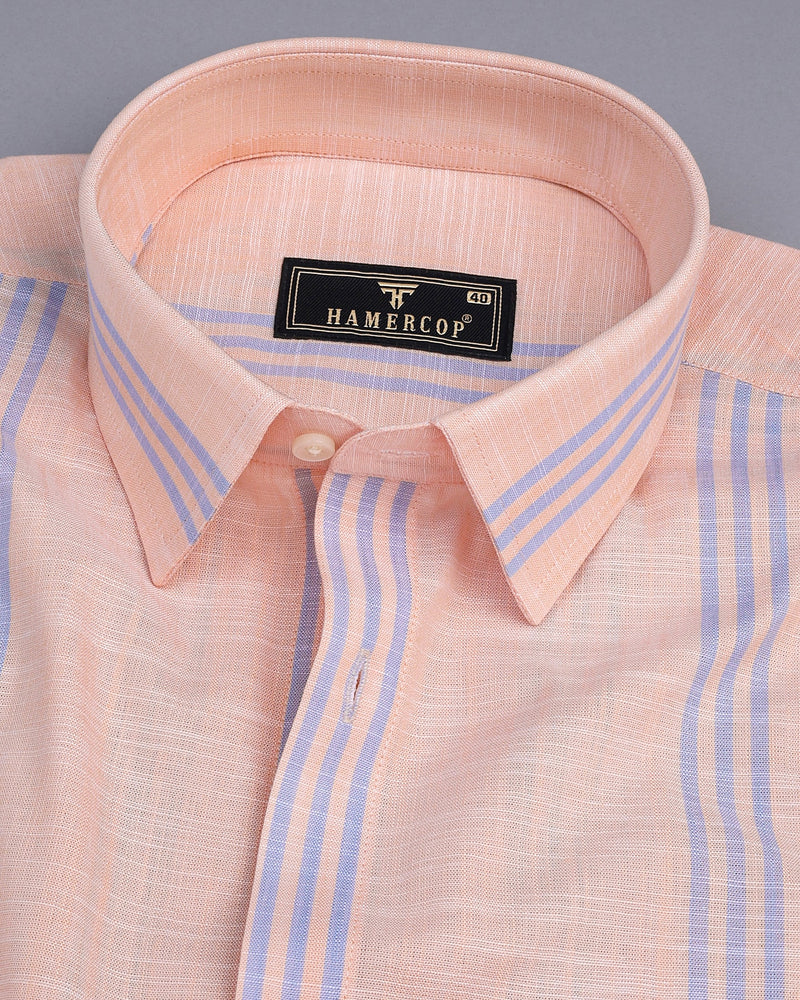 Carson Orange With Gray Stripe Linen Cotton Shirt