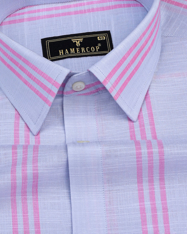 Carson Gray With Pink Stripe Linen Cotton Shirt