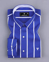 Met Blue With White Broad Stripe Designer Cotton Shirt