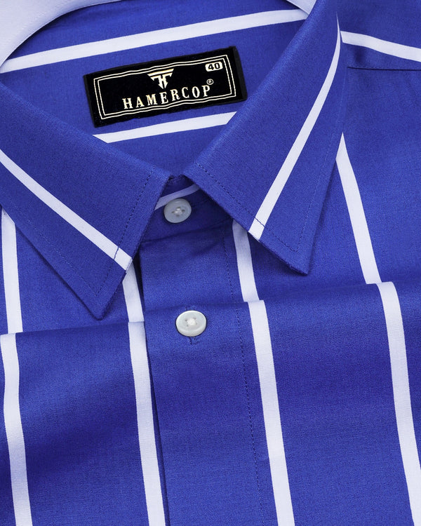 Met Blue With White Broad Stripe Designer Cotton Shirt