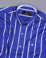 Met Blue With White Broad Stripe Designer Cotton Shirt