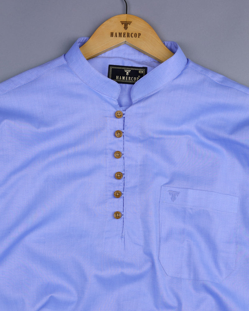 Cluster Blue FilaFil Solid Cotton Shirt Style Kurta