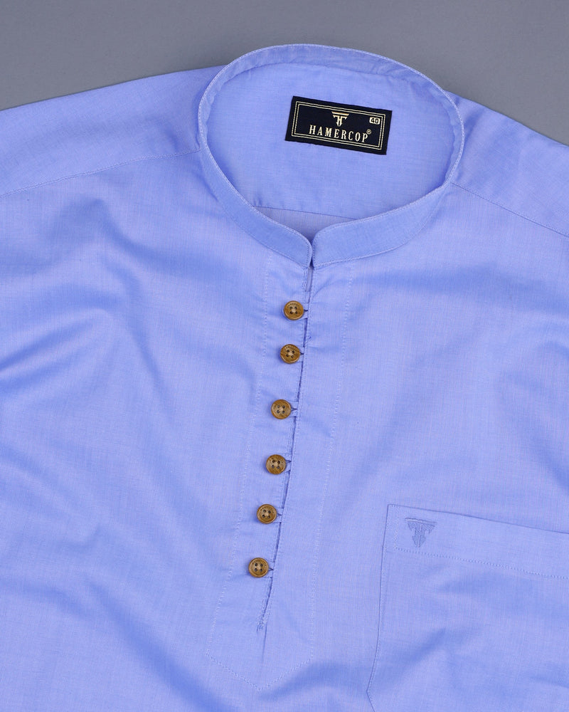 Cluster Blue FilaFil Solid Cotton Shirt Style Kurta