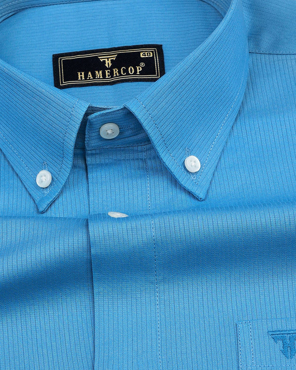 Willow Blue Self Stripe Solid Dobby Cotton Shirt