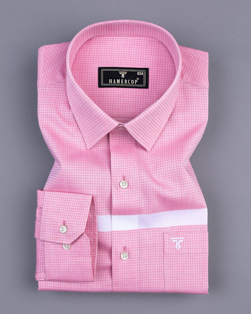 Lewis Pink With White Designer Dobby Check Premium Gizza Shirt