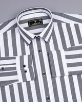 Ceniza Black With White Broad Stripe Oxford Cotton Shirt