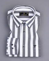 Ceniza Black With White Broad Stripe Oxford Cotton Shirt