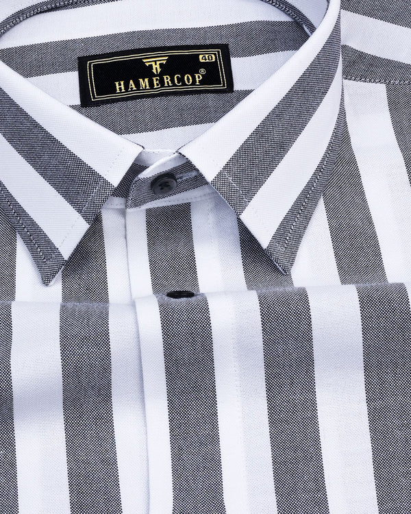 Ceniza Black With White Broad Stripe Oxford Cotton Shirt