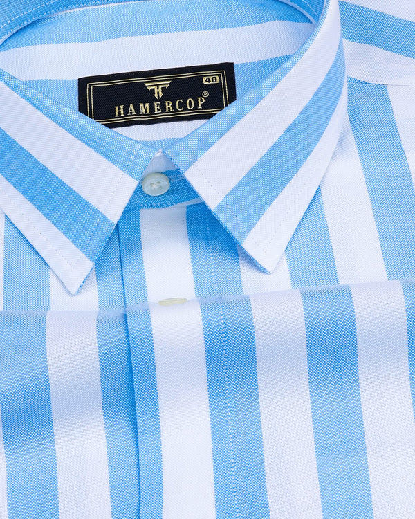 Ceniza SkyBlue With White Broad Stripe Oxford Cotton Shirt