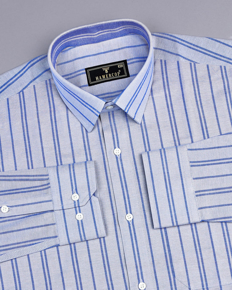 Porto Gray With Blue Stripe Oxford Cotton Formal Shirt