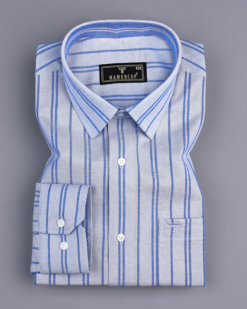 Porto Gray With Blue Stripe Oxford Cotton Formal Shirt