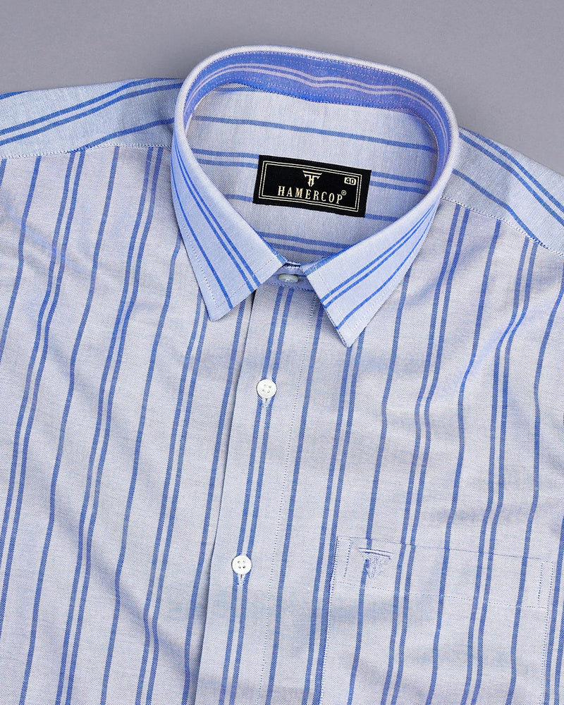 Porto Gray With Blue Stripe Oxford Cotton Formal Shirt