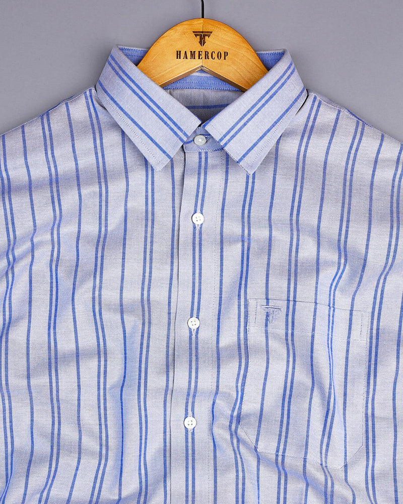 Porto Gray With Blue Stripe Oxford Cotton Formal Shirt