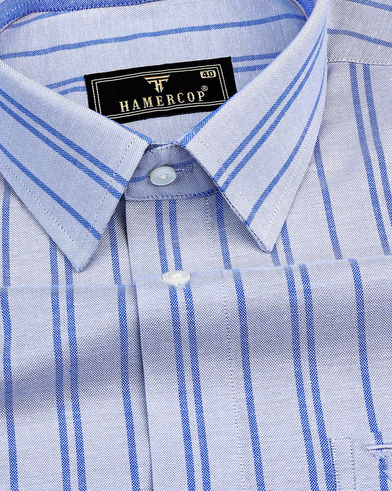 Porto Gray With Blue Stripe Oxford Cotton Formal Shirt