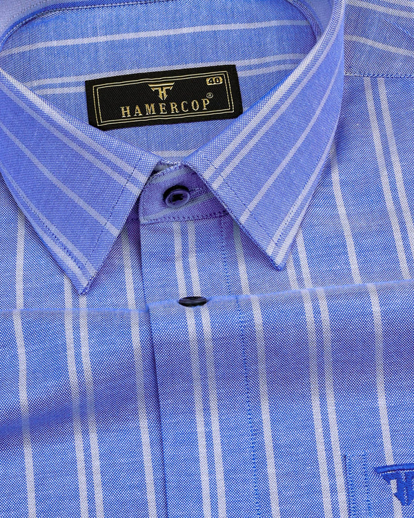 Porto Blue With Gray Stripe Oxford Cotton Formal Shirt