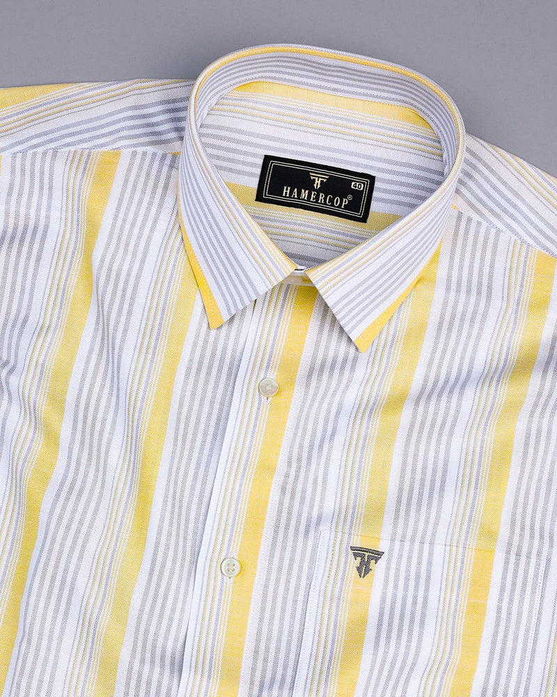 Mexico Yellow With Gray MultiStriped Oxford Cotton Shirt