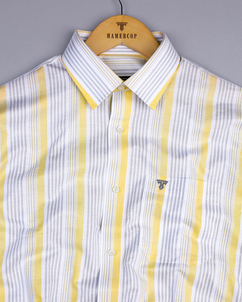 Mexico Yellow With Gray MultiStriped Oxford Cotton Shirt