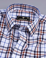 White With NavyBlue And Brown Twill Check Cotton Shirt