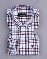 White With NavyBlue And Brown Twill Check Cotton Shirt