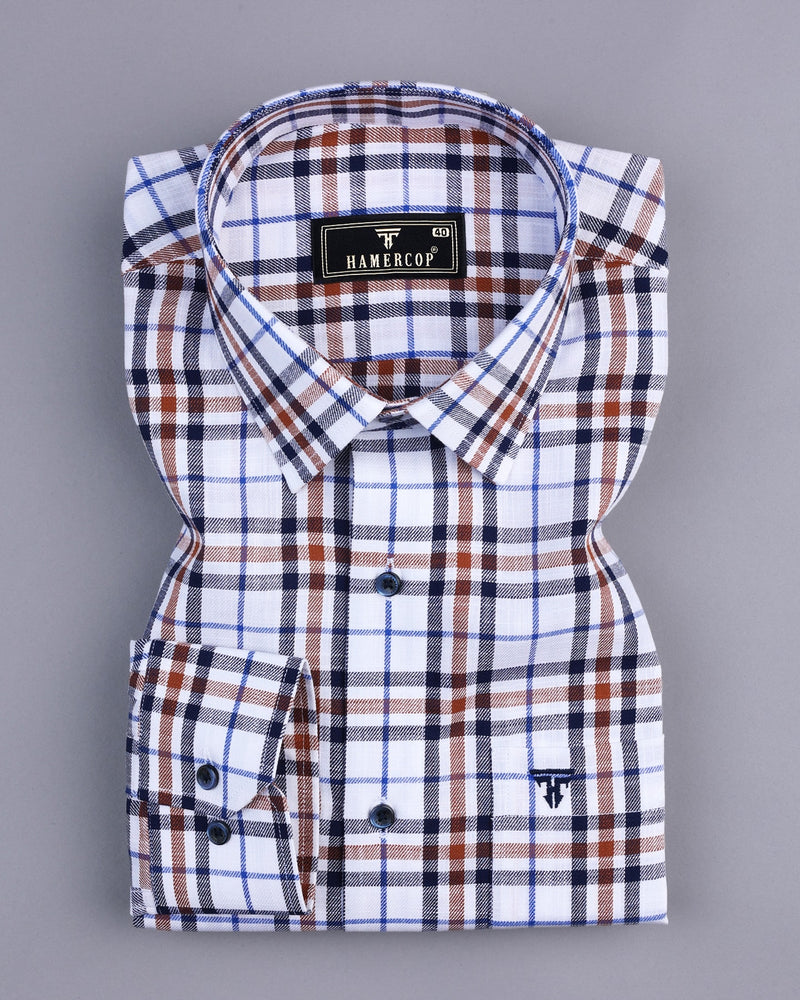 White With NavyBlue And Brown Twill Check Cotton Shirt