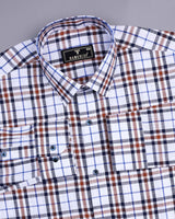 White With NavyBlue And Brown Twill Check Cotton Shirt