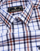 White With NavyBlue And Brown Twill Check Cotton Shirt