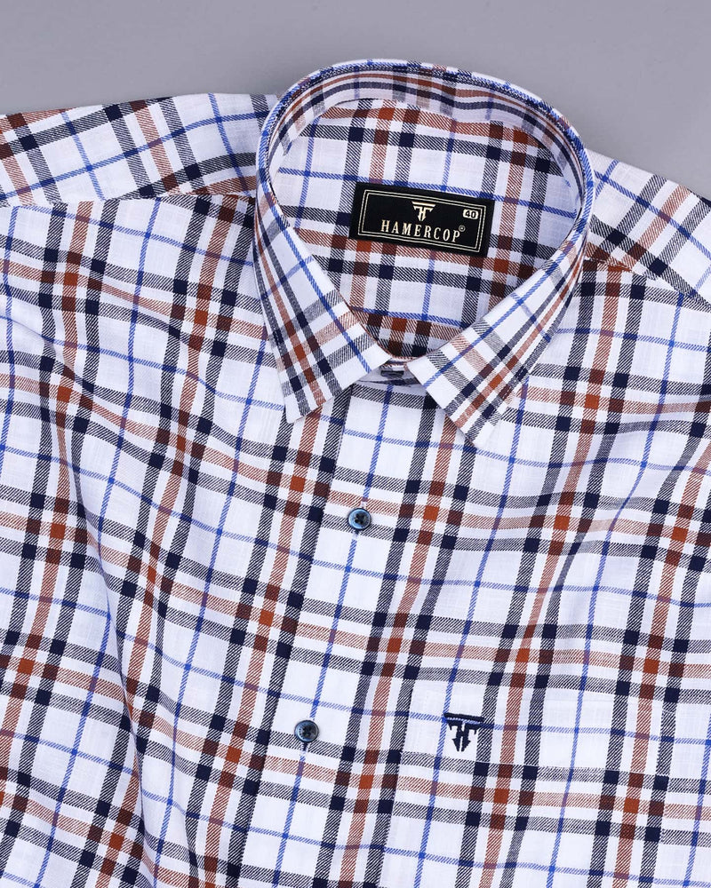 White With NavyBlue And Brown Twill Check Cotton Shirt